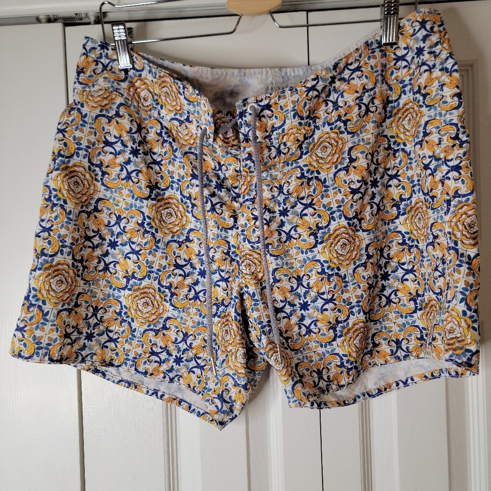 Sauvage men's swimming shorts. SIZE 34. Tuscany tile design.